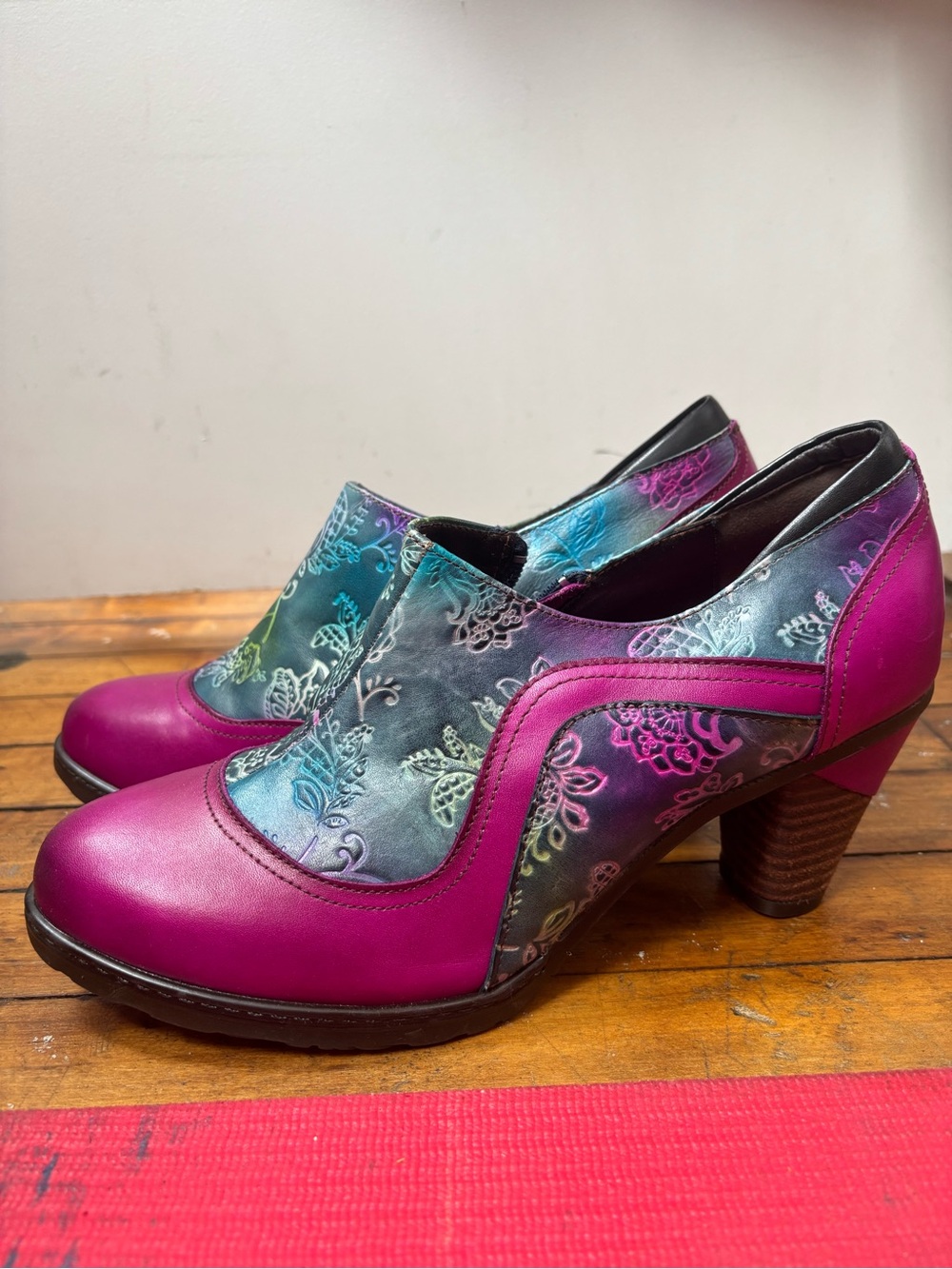 SOCOFY Retro Splicing Pattern Zipper Pumps Leather Ankle Boots | Size 10